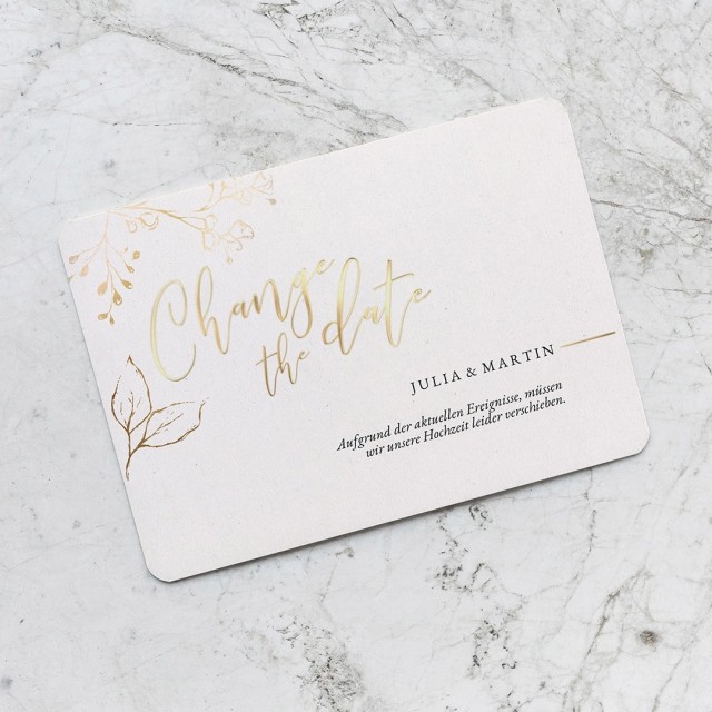 CHANGE THE DATE  Verliebt, verlobt, verschoben? Stilvoll knnt Ihr das ganz einfach mit den Change the Date-Karten 