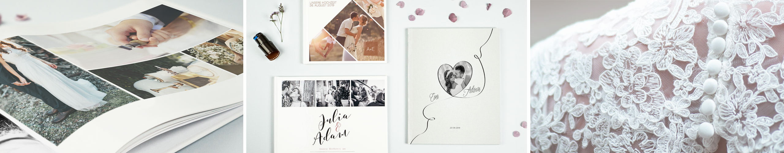 Fotobücher zur Hochzeit mit verschiedenen Formaten und Bildern