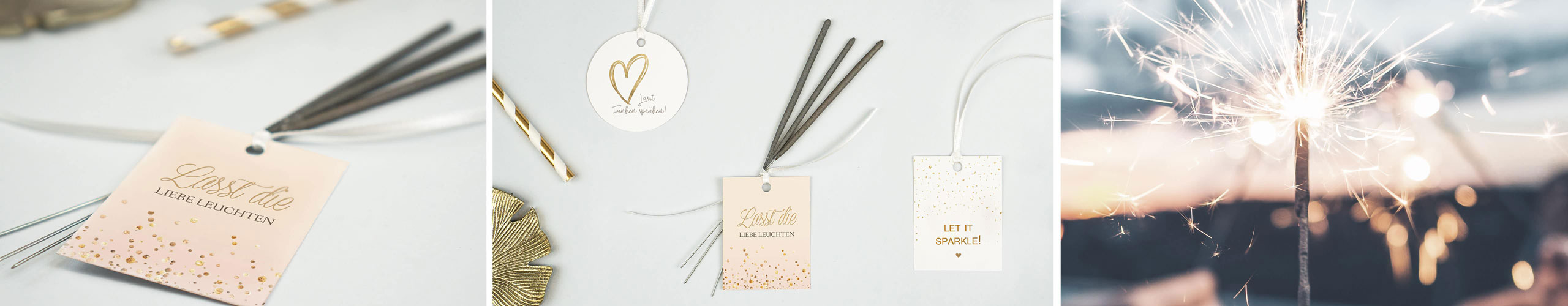 Wunderkerzen-Anhänger jetzt mit Deinem Text gestalten Wunderkerzen mit persönlichem Anhänger für die Gäste geschmückt