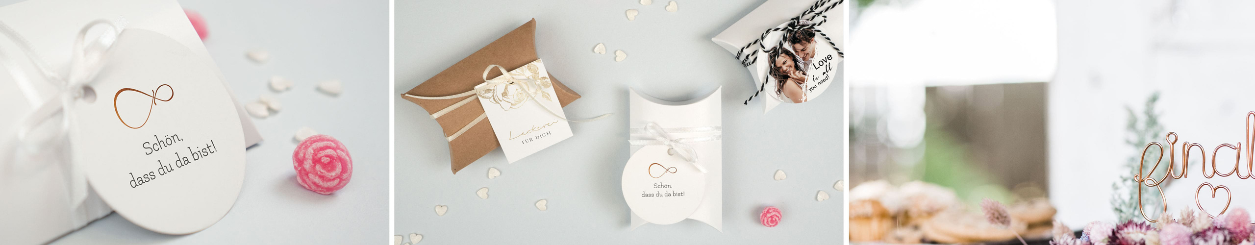 Gestalte jetzt Deine Geschenkanhänger bequem & einfach online Verschiedene runde und eckige Geschenkanhänger mit Bild und Text