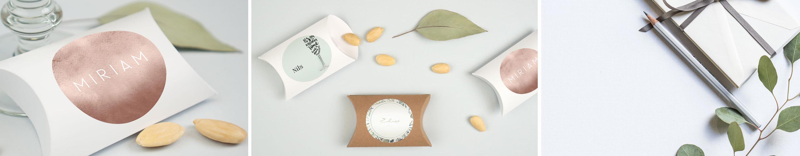Gestalte jetzt Geschenkaufkleber mit Namen bequem & schnell online Geschenkschachteln mit verschiedenen Namensaufklebern