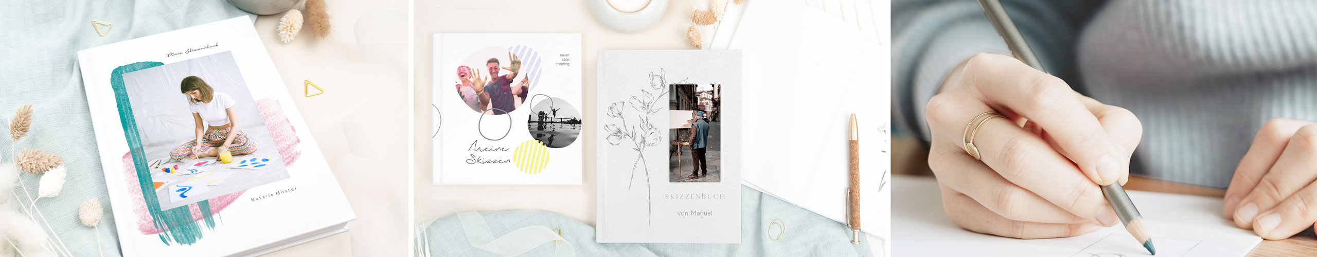 Jetzt passendes Skizzenbuch wählen und personalisieren Skizzenbücher mit Foto und Namen in unterschiedlichen Formaten