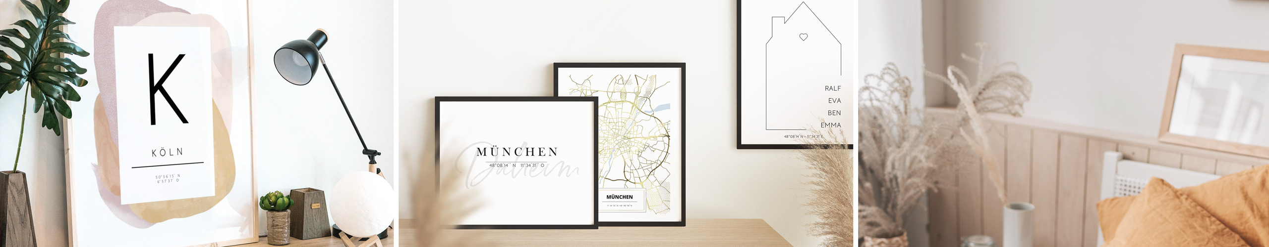 Personalisierte Städteposter als Wandbilder Verschiedene Städteposter mit Koordinaten als Wandbilder