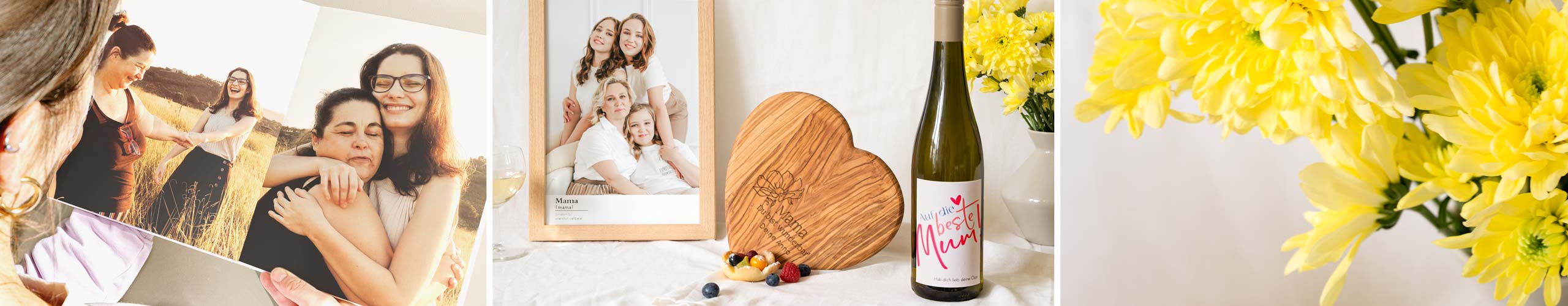Holzherz, Wandbild und Fotobuch als Geschenkideen zum Muttertag