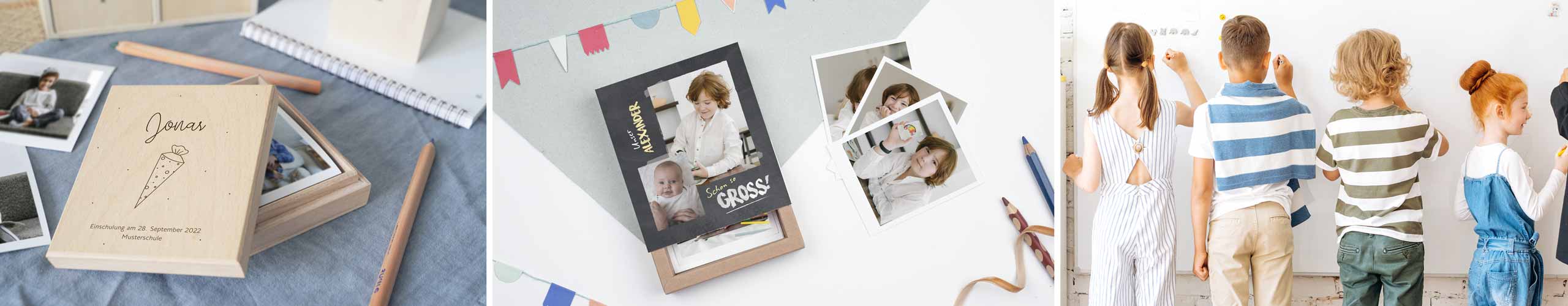 Personalisierte Bilderboxen für Kinder zum Schulanfang mit eigenen Namen und Fotos