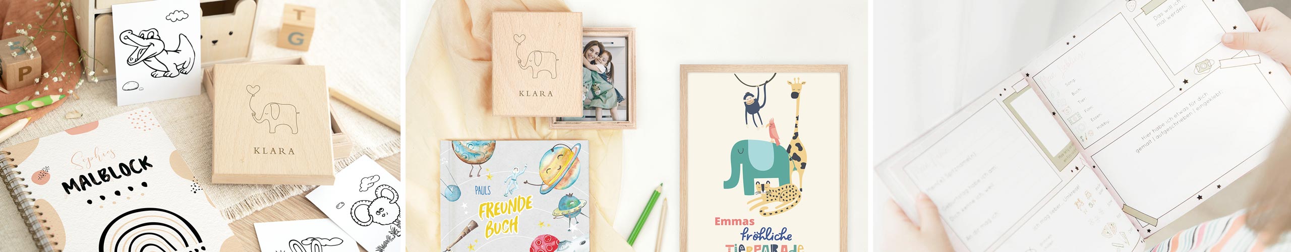 Malblock, Wandbild und Freundebuch als Geschenke zum Kindergeburtstag