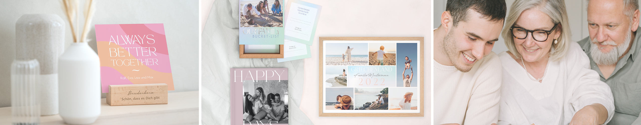 Fotos im Holzaufsteller, Gutscheinbox, Wandbild mit Familienfotos als Geschenke für die Eltern
