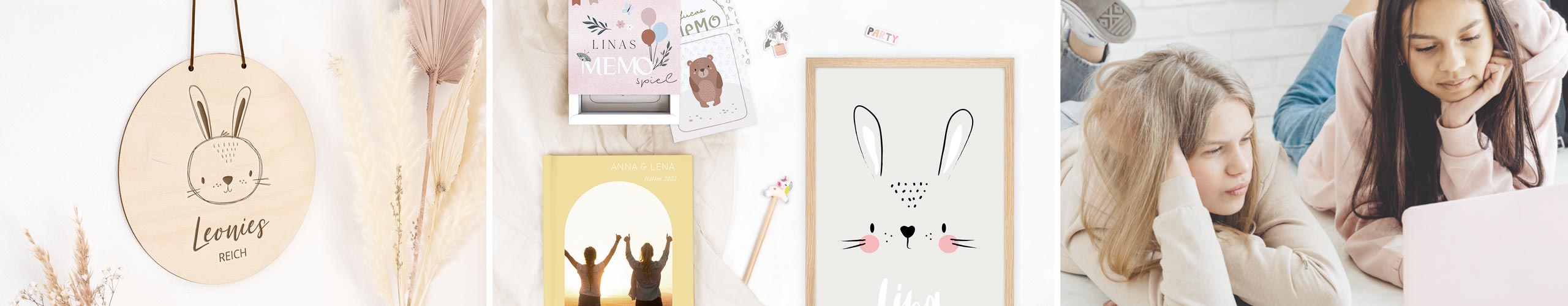 Personalisiertes Memory-Spiel, Wandbild und Freundebuch als schöne Geschenkideen für Mädchen