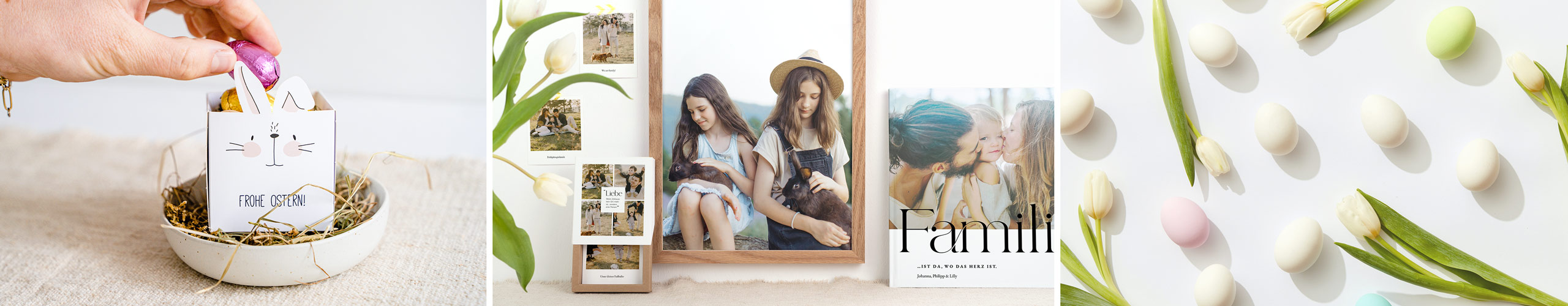 Fotobuch, Osterkörbchen und Wandbild als personalisierte Geschenkideen für Erwachsene