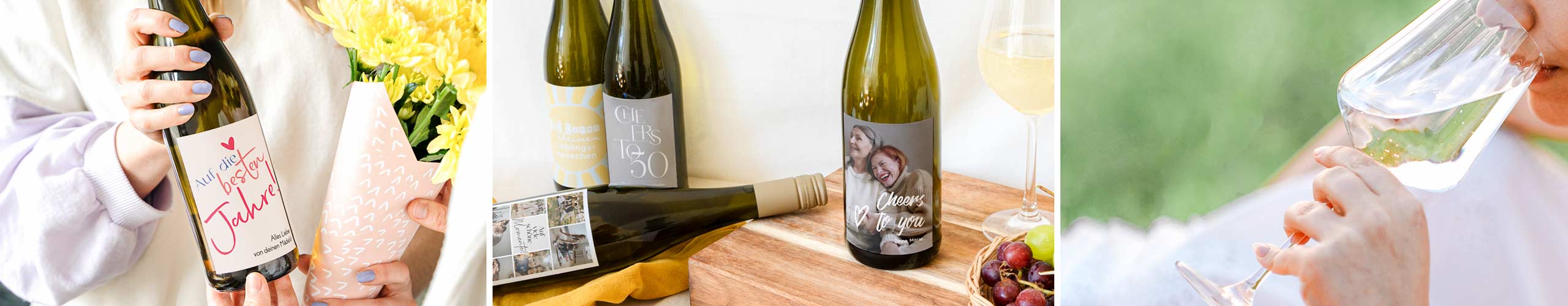 Verschiedene Weinflaschen mit personalisiertem Etikett