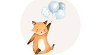 Fuchs hängt an Luftballons als Illustration