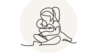 Mädchen mit Baby auf Arm als Linienzeichnung