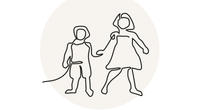 Junge und Mädchen Hand in Hand als Linienzeichnung