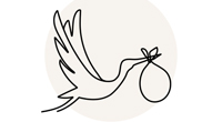 Storch bringt Baby als Linienzeichnung