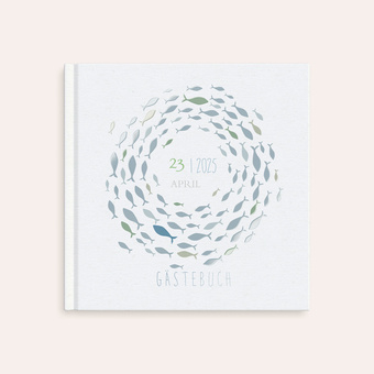 Gästebuch mit blauem Fischschwarm