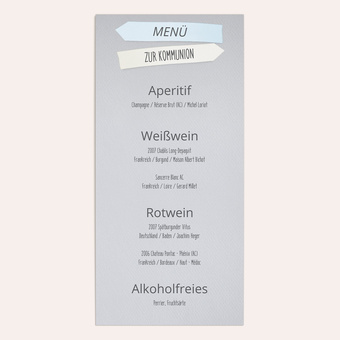Menükarte mit Wegweisermotiv zur Kommunion