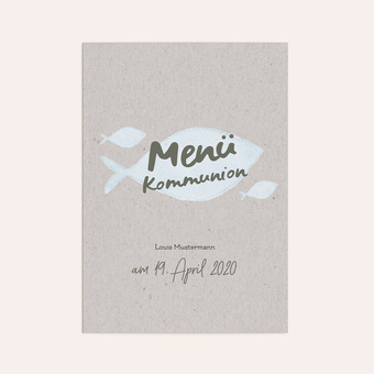 Menükarte mit Fischmotiv zur Kommunion