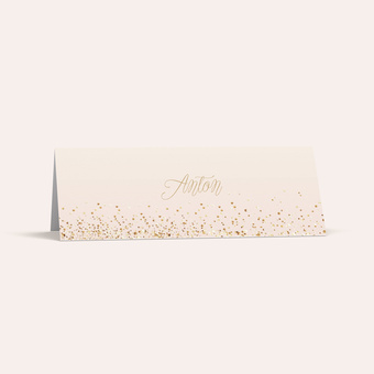 Tischkarte mit goldenem Geflitter-Motiv und Namen