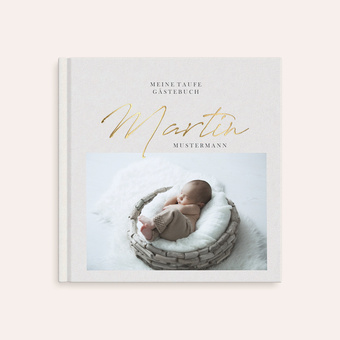 Gästebuch zur Taufe im Design 'Kleines Wunder' mit Foto und Babyname in vergoldeter Schrift