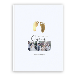 Fotobuch zur Taufe mit süßem Design und Fotos der Tauffeier auf dem Cover