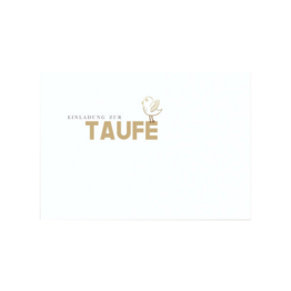 Designumschlag für Taufeinladungen mit Taufe-Schriftzug und Vogel-Design