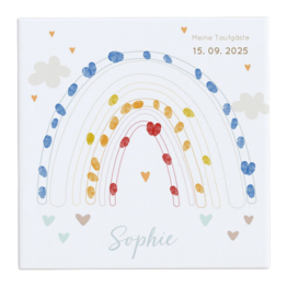 Personalisierbares Fingerabdruck-Bild zur Taufe mit Name und hübschem Regenbogen-Motiv