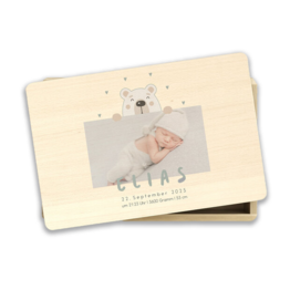 Personalisierte Erinnerungsbox mit Foto-Motiv und einem süßen Bären