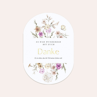 Danksagungskarte 'Flowery' im Ovalformat ohne Foto auf Cover