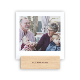 Fotoaufsteller mit Fotokarten und graviertem Holzhalter