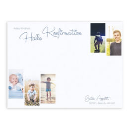 Tisch-Sets mit Fotos und persönlichem Text zur Konfirmation