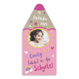 Personalisierbare Einladungskarte zur Einschulung in fröhlich-buntem Design