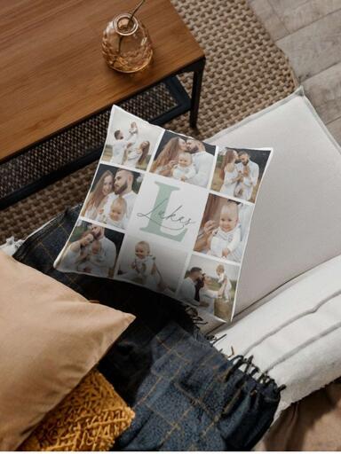 Kissen mit Fotocollage und Namen