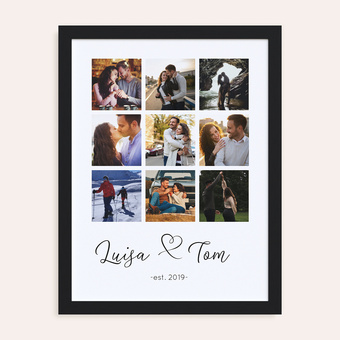 Poster im schwarzen Holzrahmen mit Foto-Collage und Text