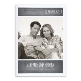 Hochzeitszeitung mit Ehepaar zur silbernen Hochzeit und personalisiertem Text