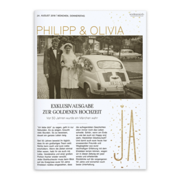 Hochzeitszeitung mit Paarfoto und personalisiertem Text zur goldenen Hochzeit