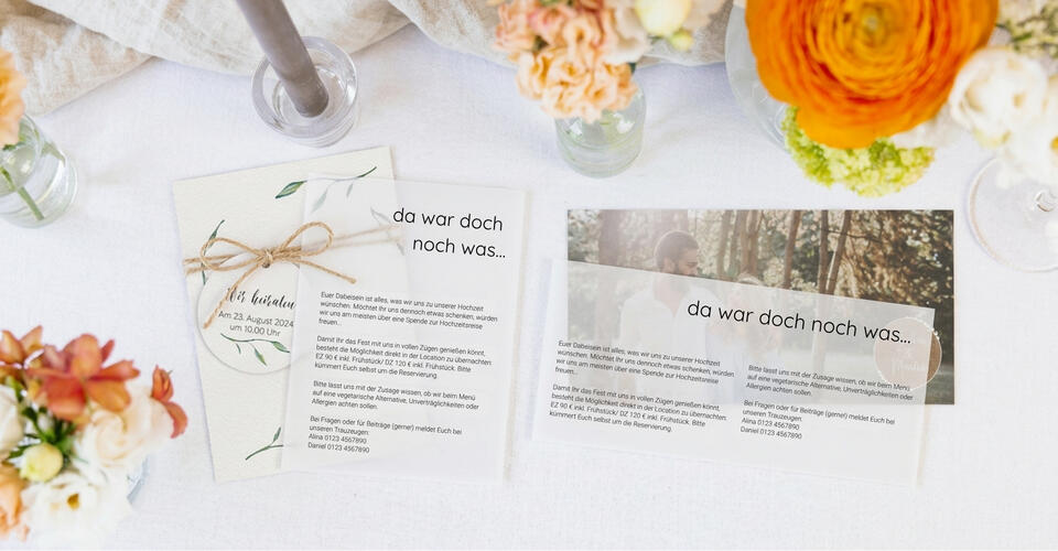 Transparente Einlegeblätter als Ergänzung zu unseren Karten