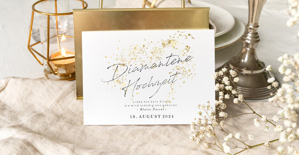 Gestalte Deine Einladungen zur Diamantenen Hochzeit jetzt online ganz einfach selbst