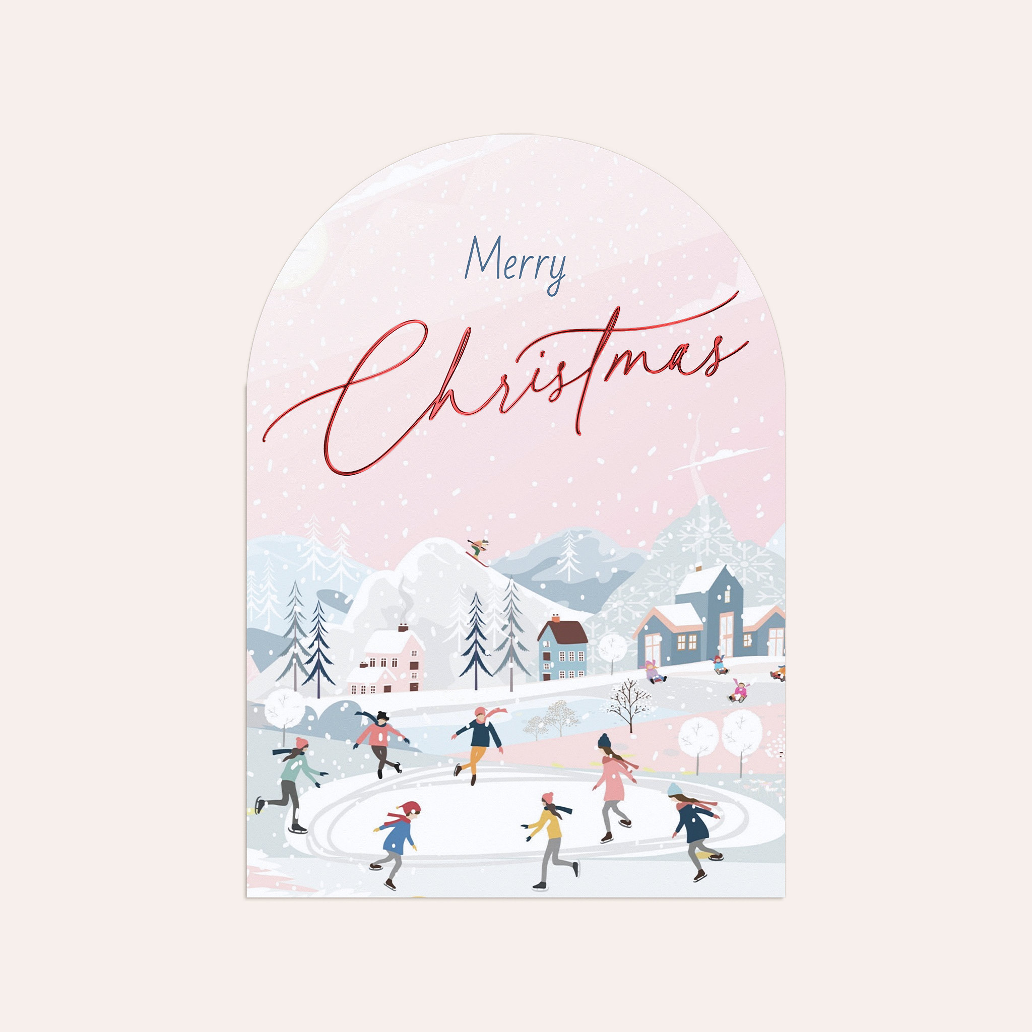 Weihnachtskarten Geschäftlich - Handgezeichnetes Winterdorf