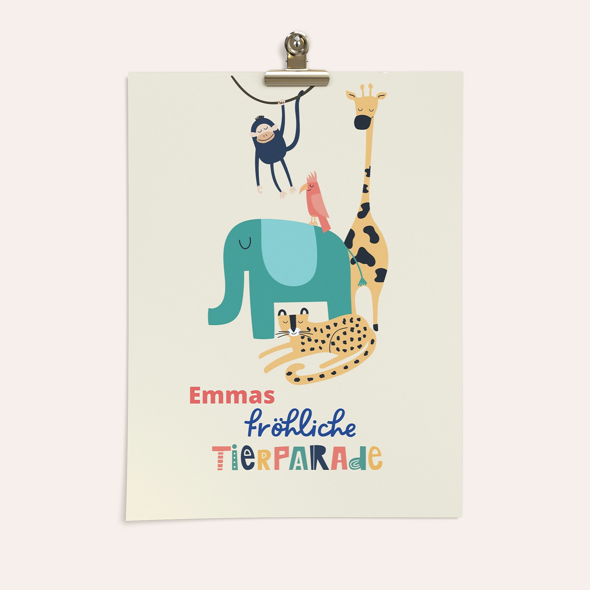 Geschenke für Kindergeburtstag - Tierparade Poster mit eigenem Namen