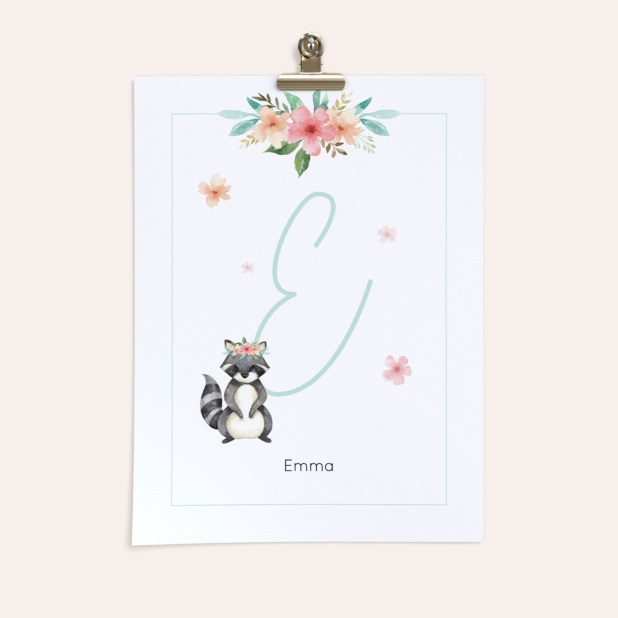 Wandbilder Babyzimmer - Wandbild Waschbär mit Blumen