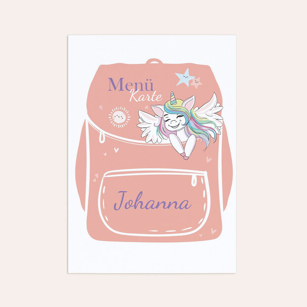 Menükarte Einschulung - Lachendes Einhorn