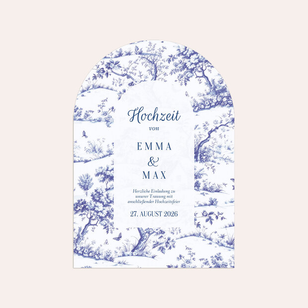 Hochzeitseinladung - Feines blaues Toile de Jouy