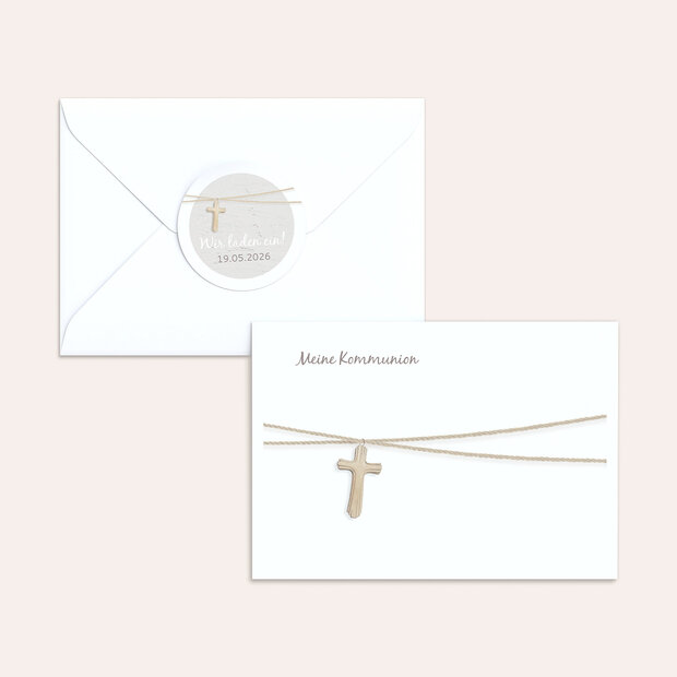 Umschlag mit Design Kommunion - Holzkreuz