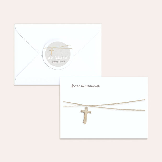 Umschlag mit Design Kommunion - Holzkreuz