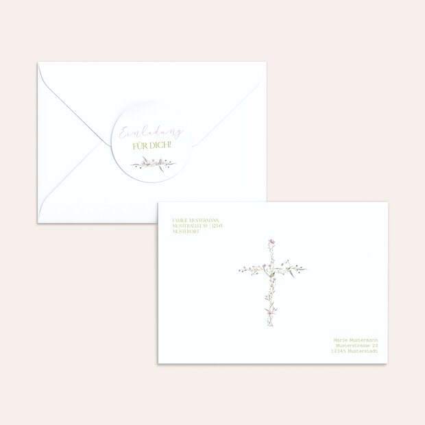 Umschlag mit Design Kommunion - Cross of Flowers