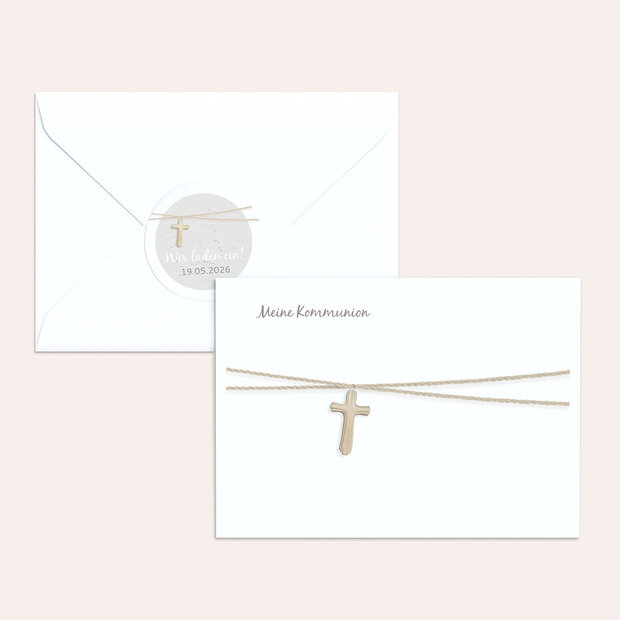 Umschlag mit Design Kommunion - Holzkreuz