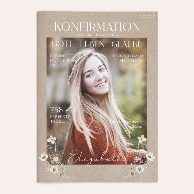 Festzeitung Konfirmation - Portrait mit Wildblumen