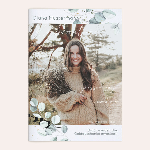 Festzeitung Konfirmation - Zartgrüne Blätter