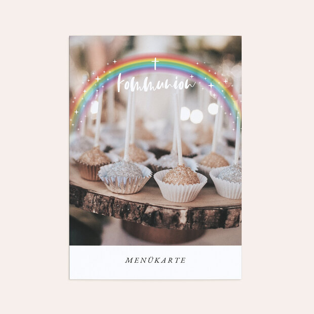 Menükarten Kommunion - Regenbogen-Sternchen