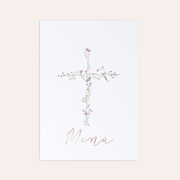 Menükarten Kommunion - Cross of Flowers